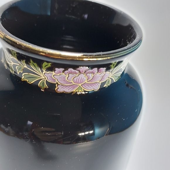 Vintage Tall Black Gold Vase Pheasant Bird Flowers Floral Japan Hand Painted - Picture 6 of 8